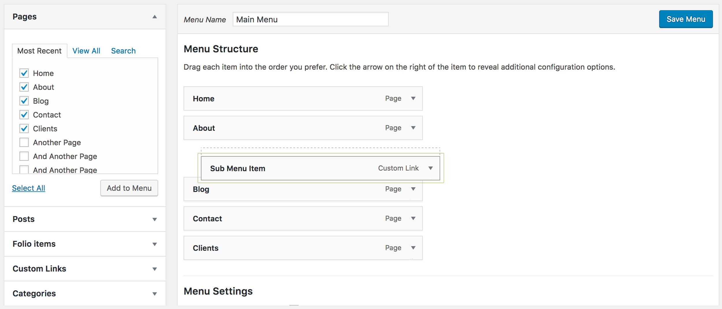 Add Sub Menu Items