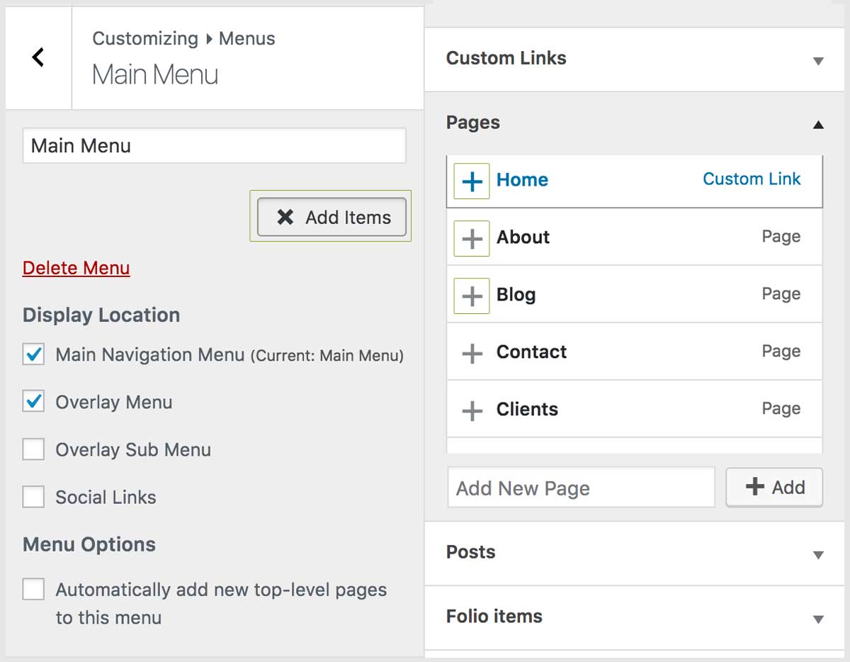 Add Menu Items