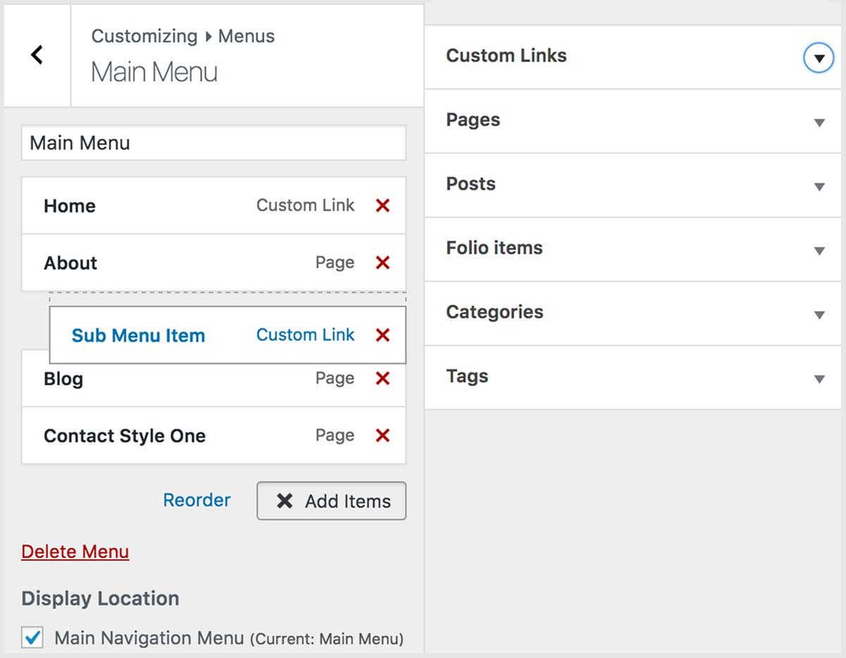 Add Sub Menu Items