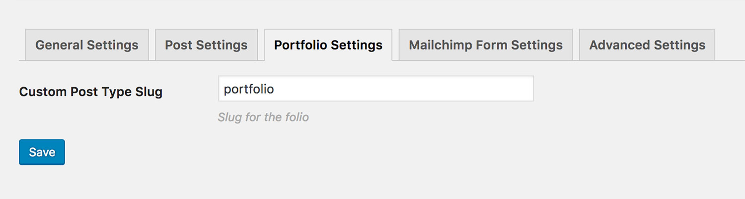 Theme Options Panel - Portfolio Settings