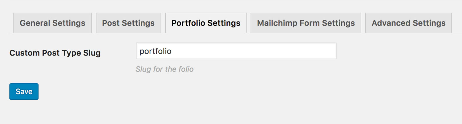 Theme Options Panel - Portfolio Slug