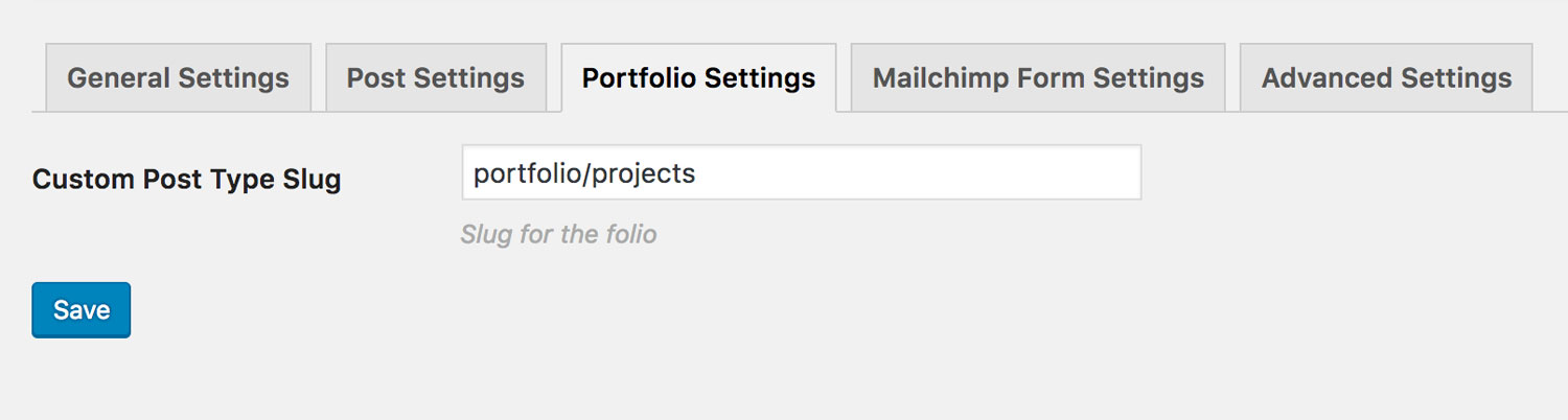 Theme Options Panel - Portfolio Slug